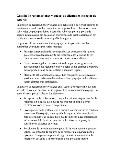 Gestión de reclamaciones y quejas de clientes en el sector de seguros