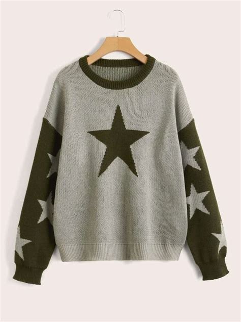 Is That The New Star Pattern Drop Shoulder Sweater Romwe Usa Cool