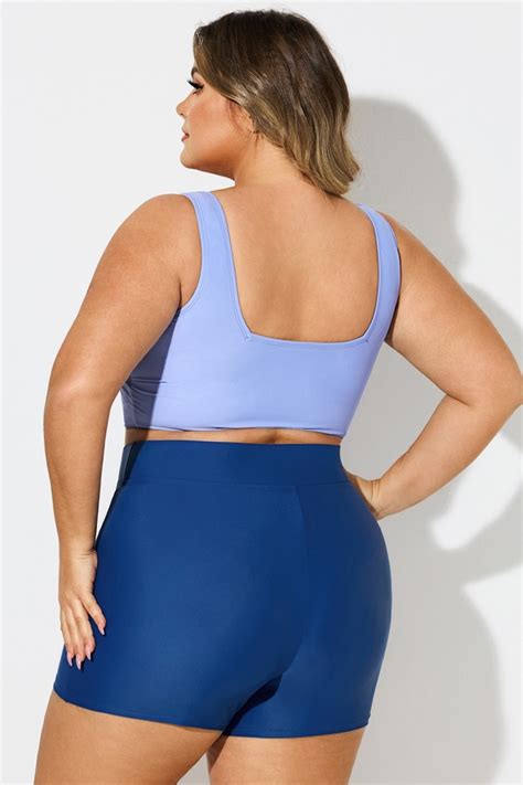Plus Size Blue Square Neck Bikini Top Meet Curve Meet Curve