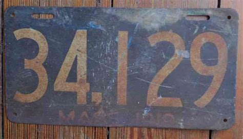 Antique Massachusetts License Plate 1919 34 129 Metal