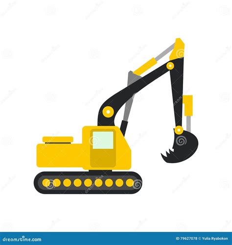 Excavator Flat Vector Illustration Cartoondealer