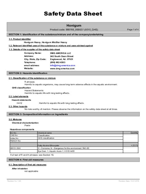 Fillable Online Safety Data Sheets 1 Identification Of The Substance