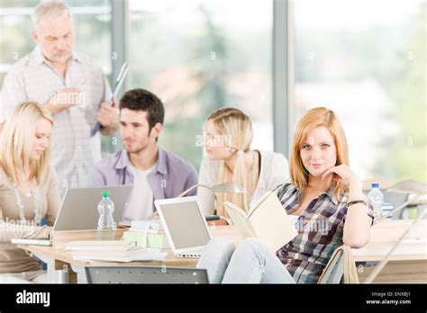 Group Of High School Students With Mature Professor Stock Photo Alamy