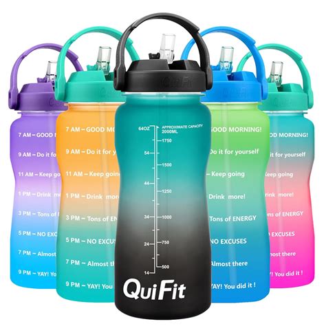 Quifit Motivational Gallon Water Bottle With Straw Time Marker Bpa