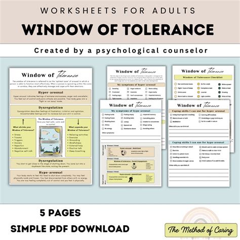 window  tolerance adult worksheets trauma therapy arousal states