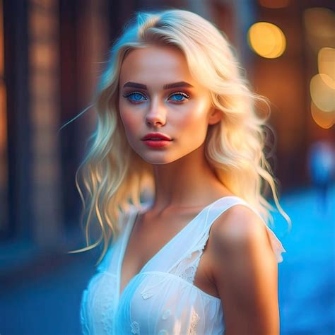Premium AI Image | Beautiful blonde girl in a white dress