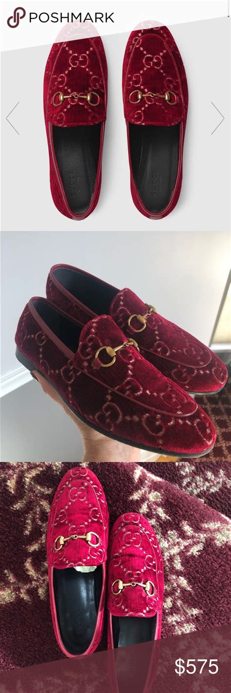 Gucci Jordaan Gg Velvet Loafer Red New Worn Times In Almost