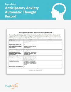 Anticipatory Anxiety Automatic Thought Record Worksheet Psychpoint