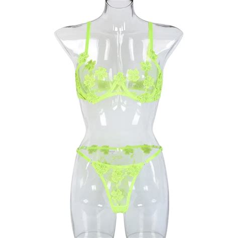 New Arrival D Flower See Through Embroidery Two Pieces Sexy Lingerie Hot Bra Sets Honeymoon