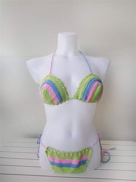 Hawaii Colorful Bikini Set Top Briefs And Cover Up Etsy