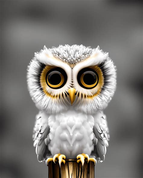 Cute Baby White Owl with Dreamy Eyes High Definition · Creative Fabrica