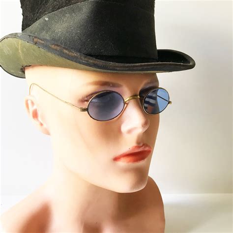 Antique Blue Lens Sunglasses Sapphire Blue 1800 S Etsy Blue Lenses Steampunk Sunglasses