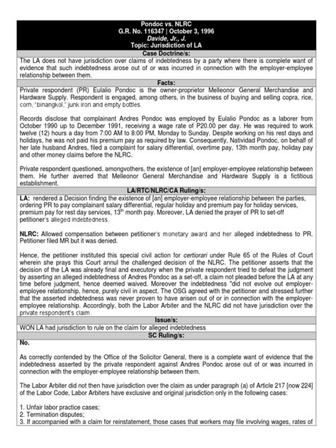 Jurisdiction Of Labor Arbiter To Reliefs Against Judgement Version 2