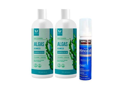 Ripley SHAMPOO ALGAS VENA 500G 2UNID MINOXIDIL ESPUMA KIRKLAND 60ML