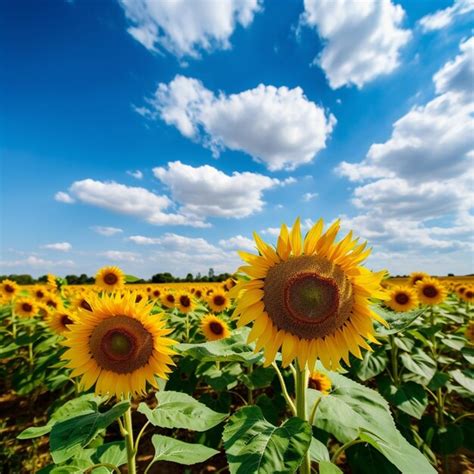 Premium AI Image There Are Many Sunflowers In A Field With A Blue Sky