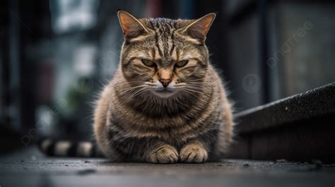 Kucing Kucing Yang Marah Sedang Duduk Di Jalan Kucing Nakal Foto