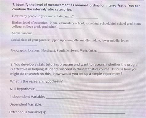 Solved 7. Identify the level of measurement as nominal, | Chegg.com