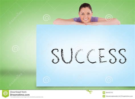 Pretty Brunette Showing Card With Success Stock Photo Image Of Graphic Generated