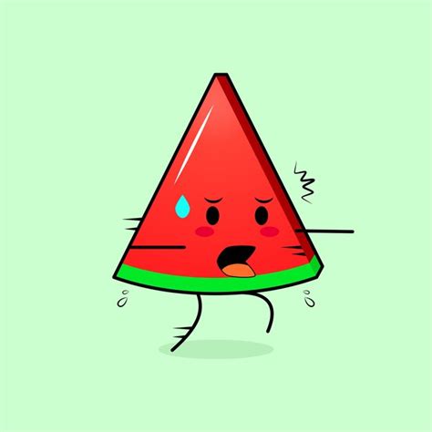 Premium Vector Cute Watermelon Slice Character With Afraid Expression