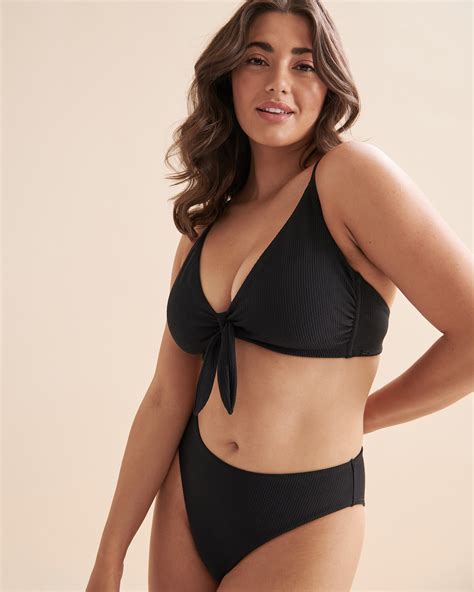 TROPIK Textured D Cup Triangle Bikini Top Black Bikini Village