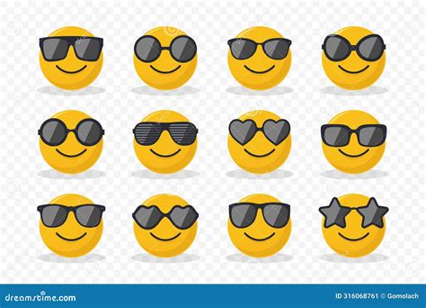 Yellow Smiling Round Character Set With Sunglasses Funny Smiling