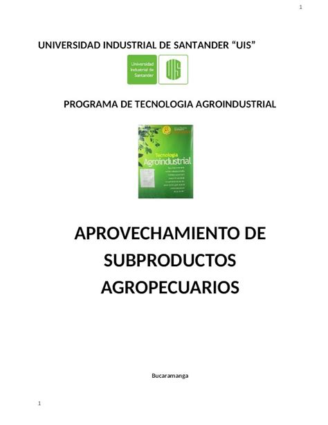 DOCX APROVECHAMIENTO DE SUBPRODUCTOS Ead Uis Edu Co Agroindustrial