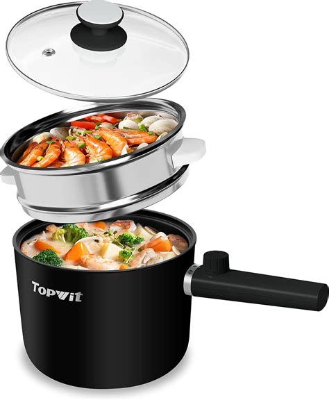 Amazon Topwit Hot Pot Electric With Steamer L Ramen Cooker Non Stick Frying Pan
