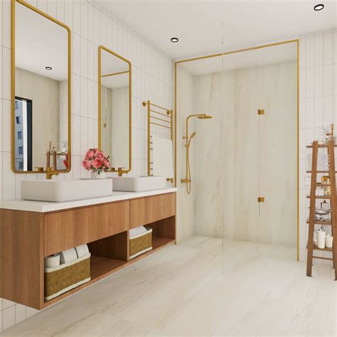White And Wood Modern Bathroom Design For Two Livspace