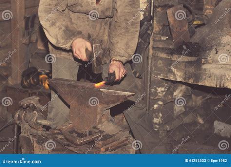 Detail Shot Of Hammer Forging Hot Iron At Anvil Stock Image Image Of Industrial Handwork