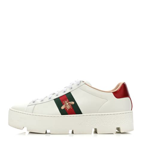 GUCCI Calfskin Web Bee Embroidered Womens Ace Platform Sneakers 39