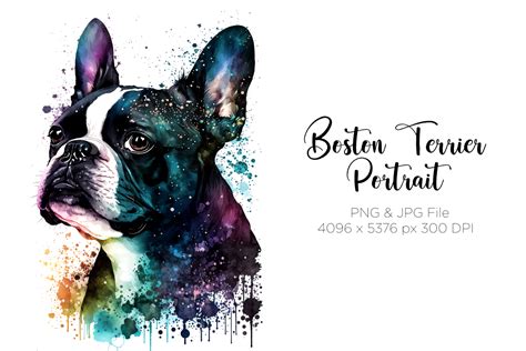 Boston Terrier Watercolor Dog Portrait Graphic By Dukono · Creative Fabrica