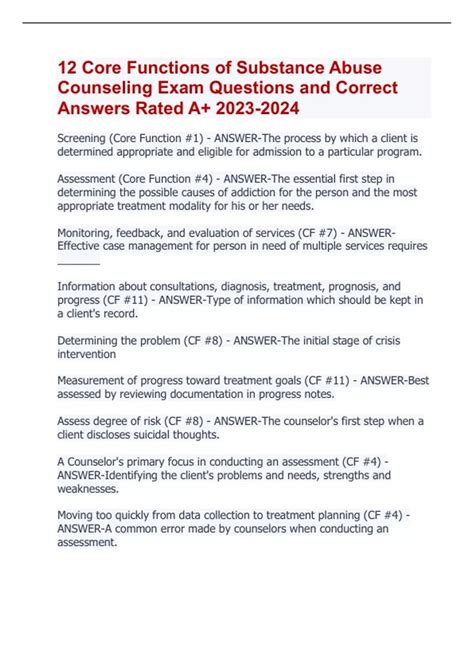 12 Core Functions of Substance Abuse Counseling Exam Questions and