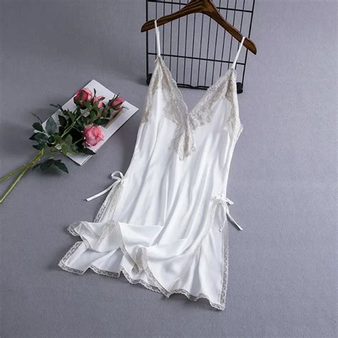 Nightgown Women Backless Home Dress Lingerie Sexy Summer Satin Nightdress Lace Bathrobe Gown