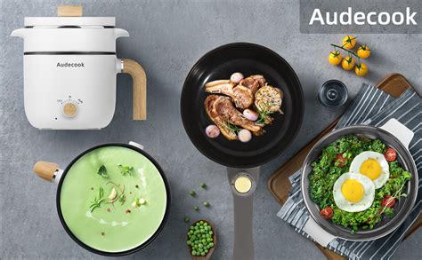 Audecook Electric Hot Pot With Steamer 1 5L Portable Non Stick Mini Multifunctional Cooker