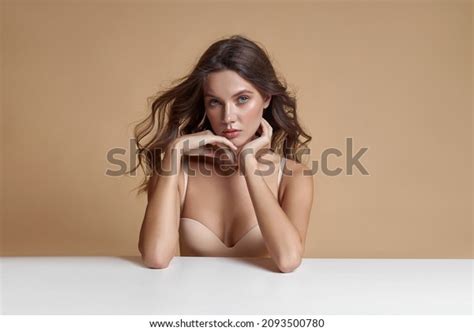 Beautiful Blonde Curly Hair Beige Bodysuit Stock Photo Shutterstock