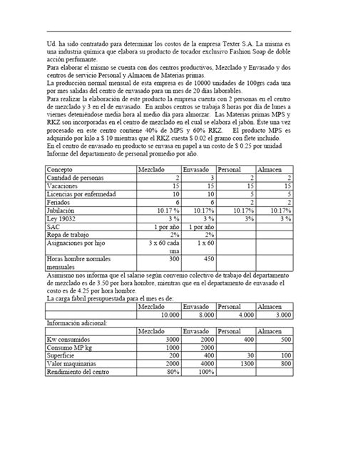 Ejercicio De Costos Pdf Economias