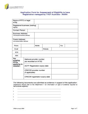 Fillable Online Eduweb Vic Gov TVET NARA Registration Application Form