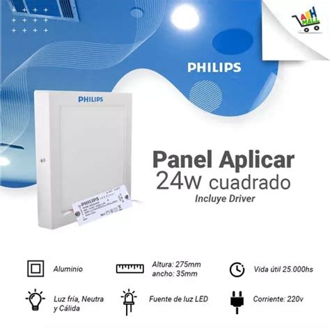 Panel Plafon Led 24w Aplicar Cuadrado Philips Color Blanco Frío en