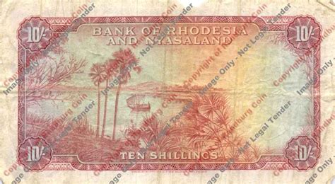 Africa Rhodesia And Nyasaland Ten Shillings Note Vg Piece