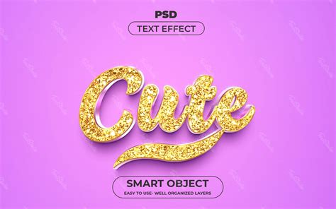 Cute Golden Glitter 3D Text Effect Photoshop PREMIUM PSD File