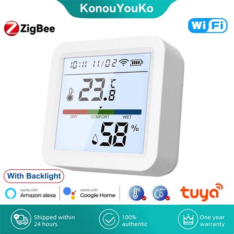 Датчик температуры и влажности Tuya Wi-Fi Zigbee, умный гигрометр с ...