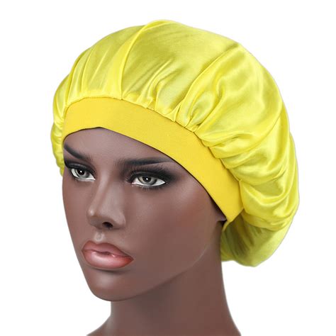 Wide Elastic Band Satin Sleep Bonnet Soft Night Sleeping Cap For Women