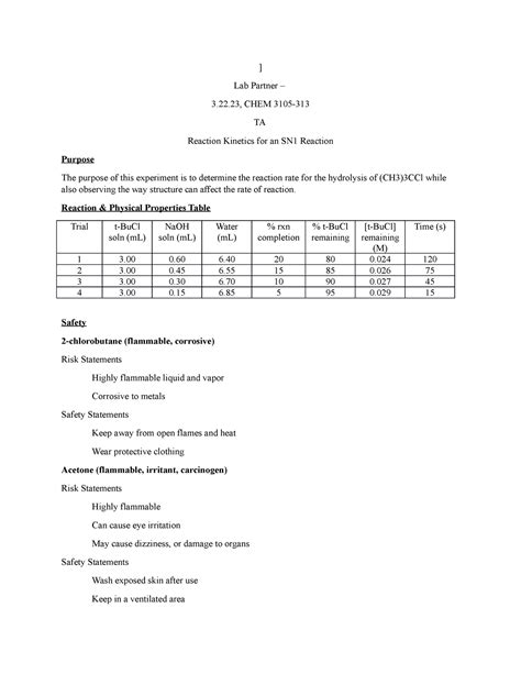 Chem Experiment Lab Report Lab Partner Chem Ta