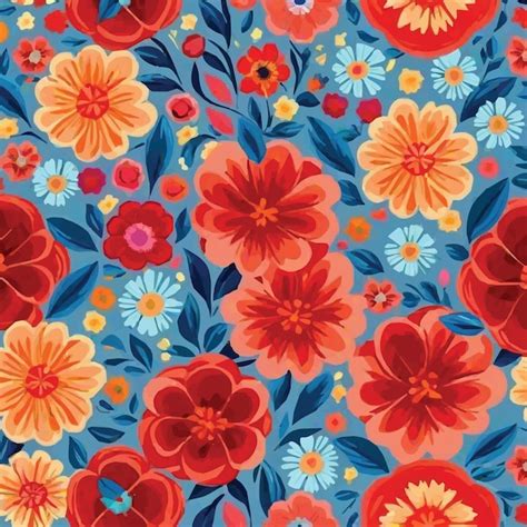 Un Patr N Floral Con Flores Rojas Y Hojas Azules Vector Premium