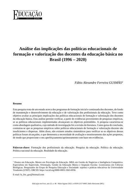 Pdf Análise Das Implicações Das Políticas Educacionais De Formação E Valorização Dos Docentes