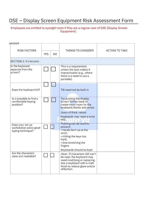 Dse Display Screen Equipment Risk Assessment Template Etsy