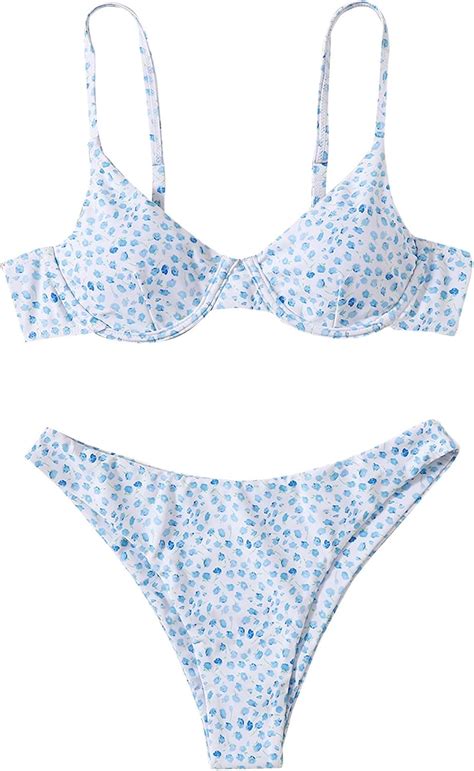 Sweatyrocks Women S Sexy Bathing Suits Spaghetti Strap Floral Bikini Set Underwire Swimsuit
