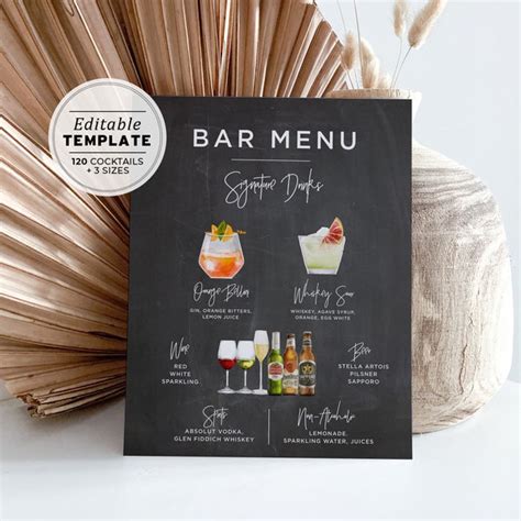 Chalkboard Bar Menu Etsy