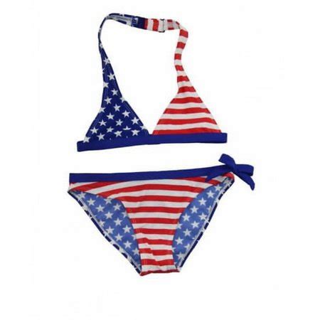 Custom American Flag Triangle Halter Girls Bikini Swimsuits