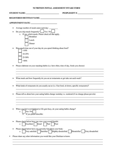 Uconn Nutrition Initial Assessment Intake Form Fill Online